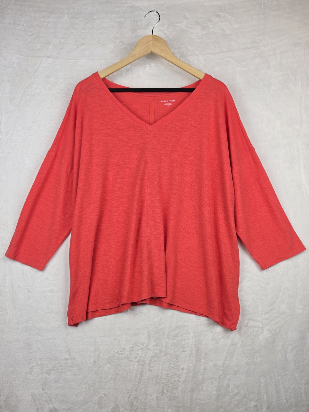 Eileen Fisher 3/4 Sleeve Top Women's 1X Coral Red Hemp Organic Cotton